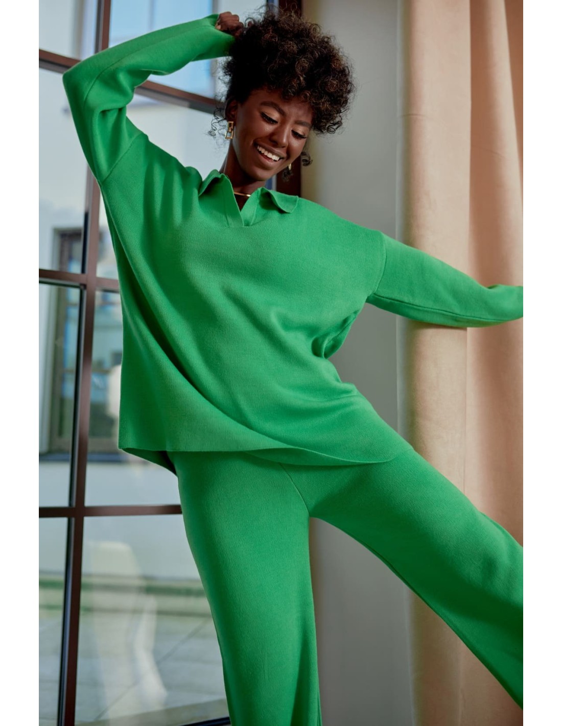 Set dama tricotat cu pantaloni largi, verde 222217 - Magazin online - Boutique